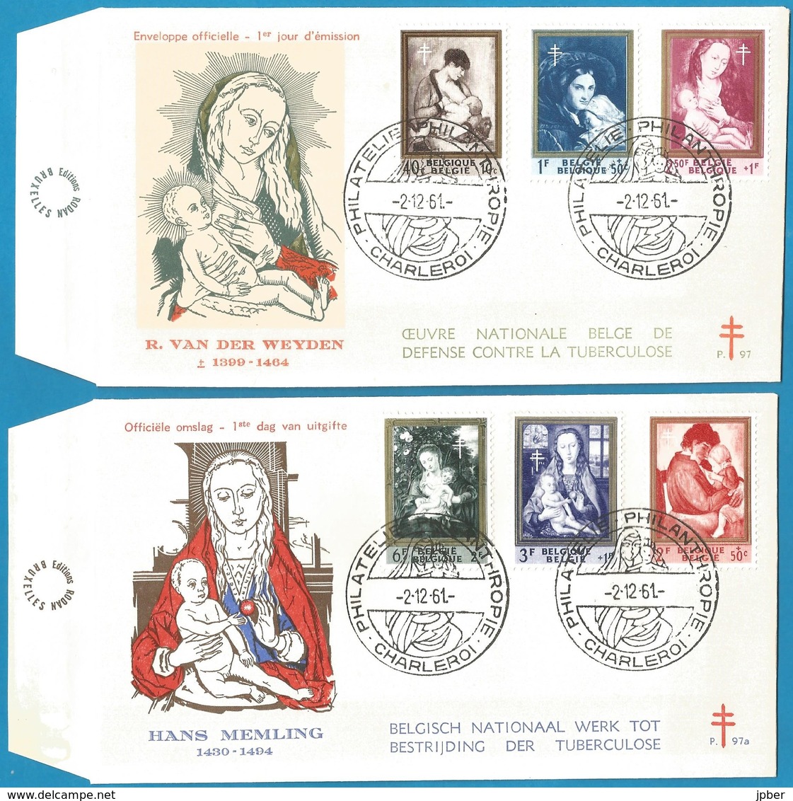 (E122) BELGIQUE - N° 198 à 1203 FDC - "La Mère Et L'Enfant" - Memling, Permeke, Rubers, Van Der Wijden, Navez, Paulus, - 1961-1970