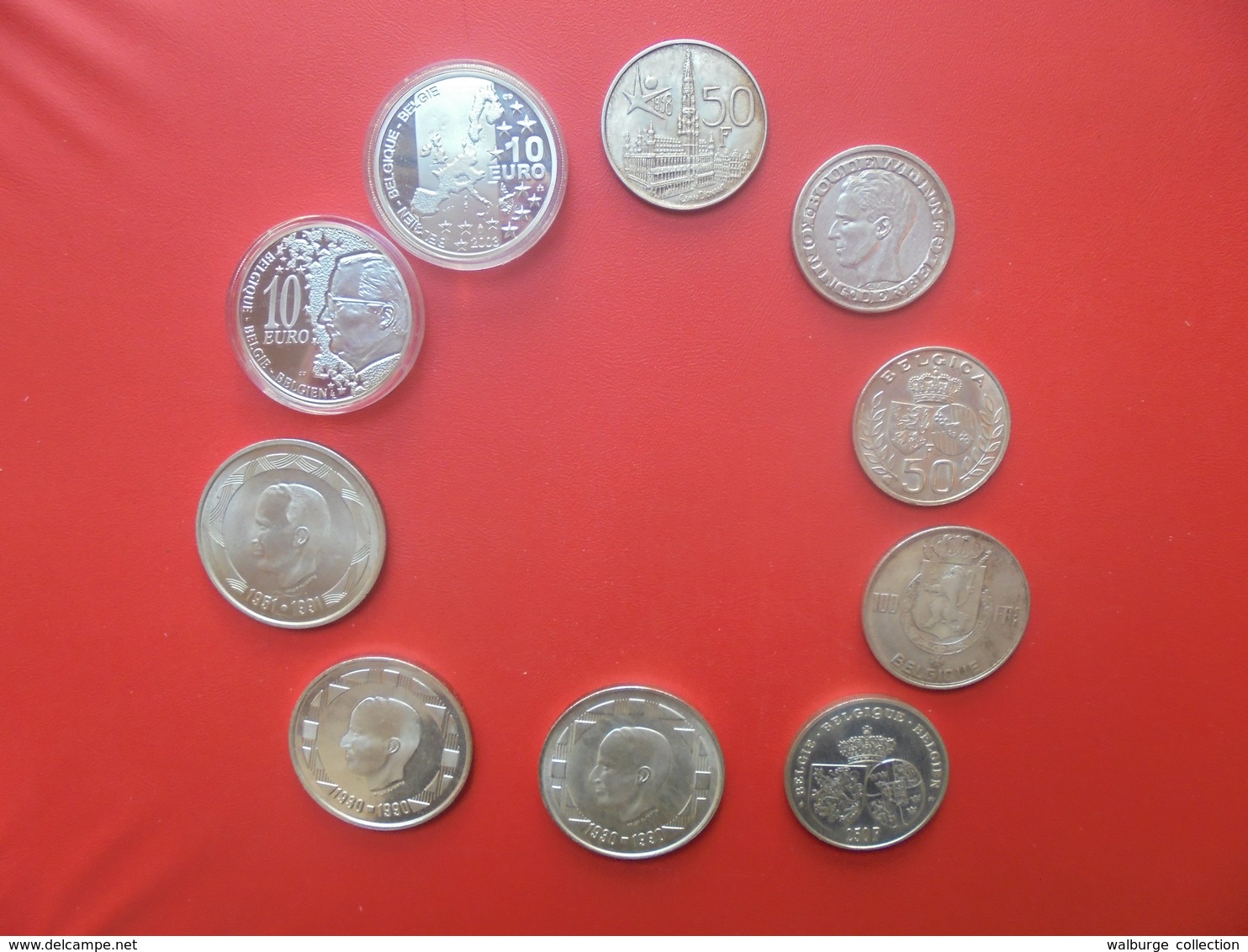 LOT 10 MONNAIES ARGENT FRANCS BELGES+EURO (186 GRAMMES) - Collections