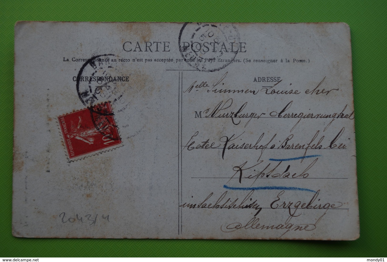 4-902 CPA Bar Le Duc Temple Protestant 1908 Carte Pour L'Allemagne Barenfels Rare Position Du Timbre Semeuse Décentrée - Agriculture