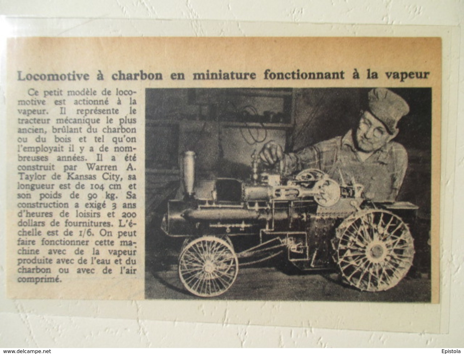 Kansas City - M Warren Et Son Tracteur à Charbon Miniature  Echelle 1/6 - Coal Tractor  - Coupure De Presse De 1948 - Traktoren