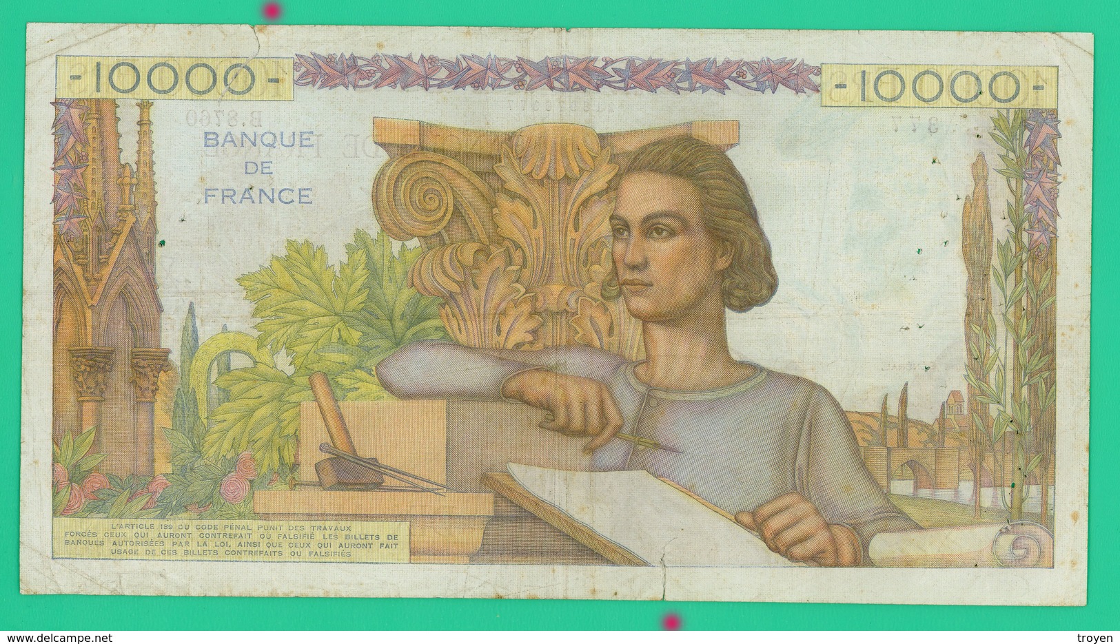 10 000 Francs - Génie  Français - N° B.8760/377 - OZ.2-4-1953.OZ - TB+  - 2 Coupures (point Rouge) - 10 000 F 1945-1956 ''Génie Français''