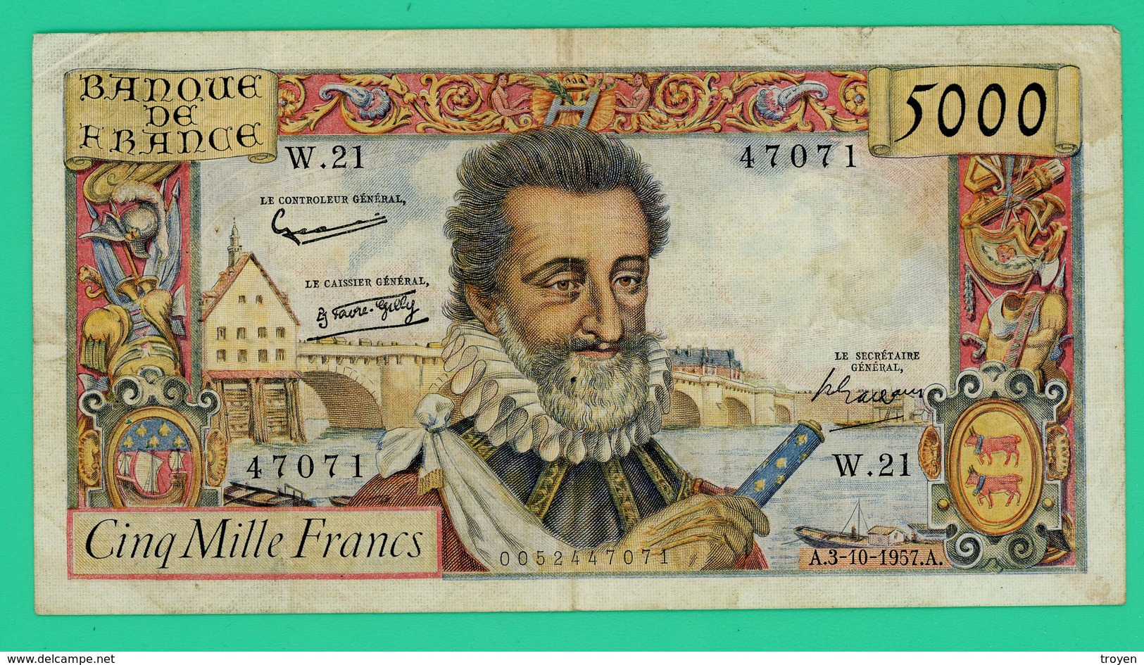 5000 Francs - Henri IV - France - N° W.21/47071 -  A.3-3-10-1957.A. -  - TB+  - - 5 000 F 1957-1958 ''Henri IV''