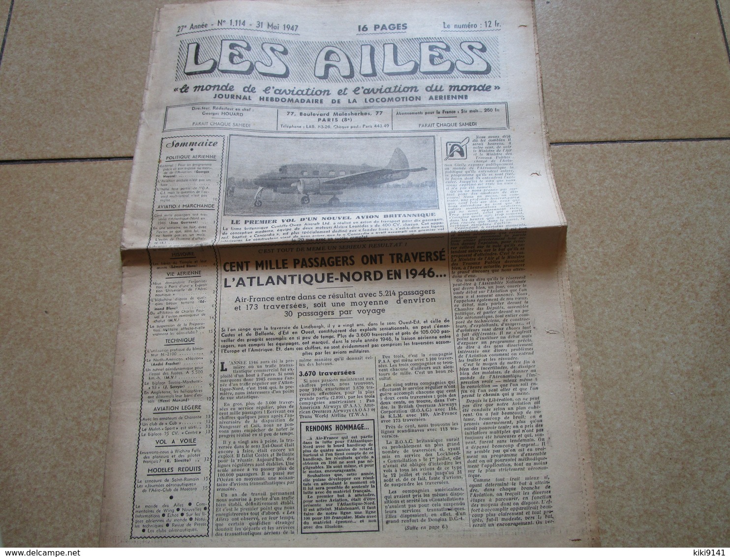 LES AILES - Journal Hebdomadaire De La Locomotion Aérienne - 26è Année - N° 1.114 - 31 Mai 1947 - 16 Pages - Autres & Non Classés