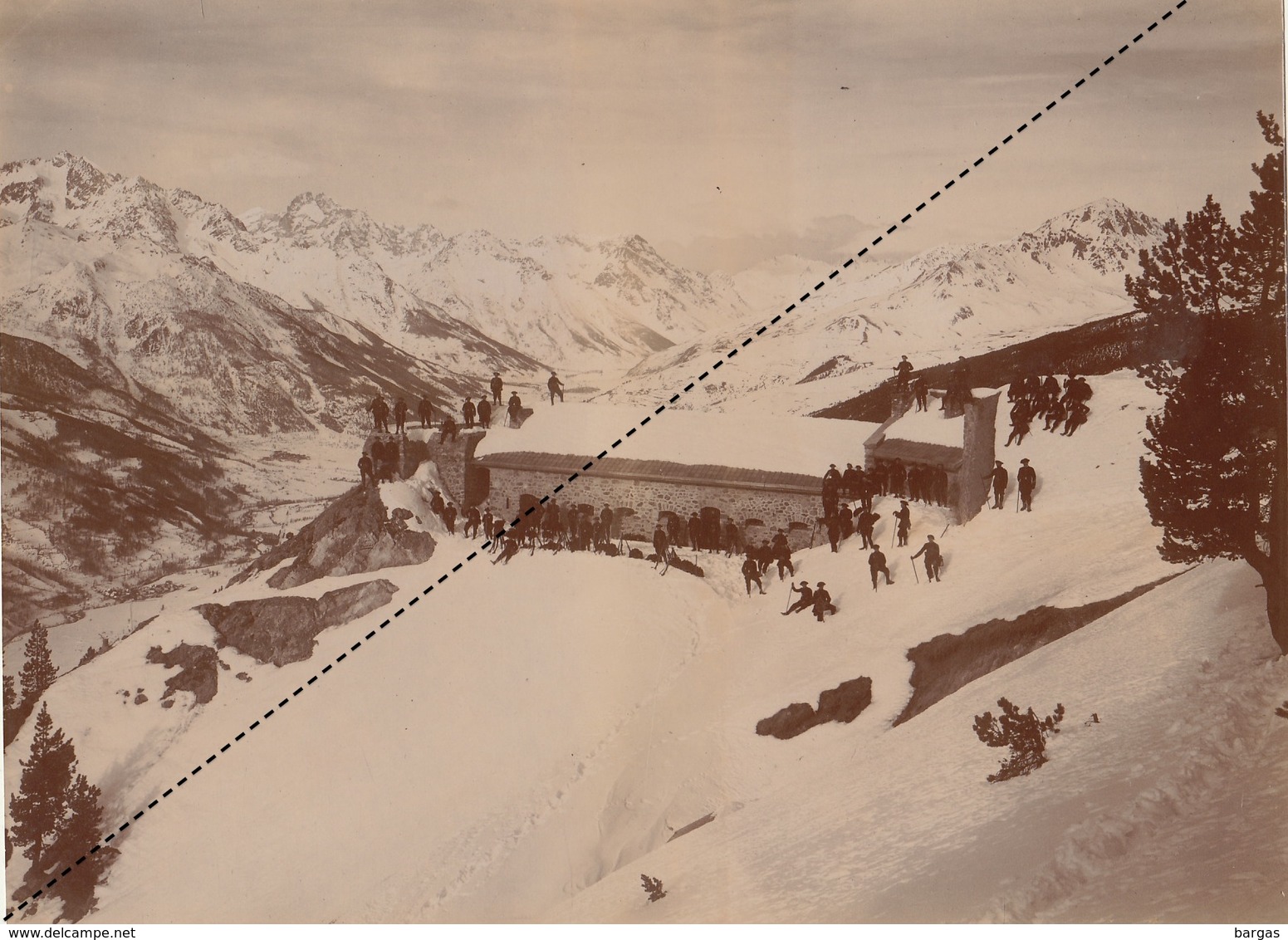 Grande Photo 1903 Jausiers Fort De Tournoux Ubaye Hautes Alpes Chasseurs Alpins - Guerra, Militari