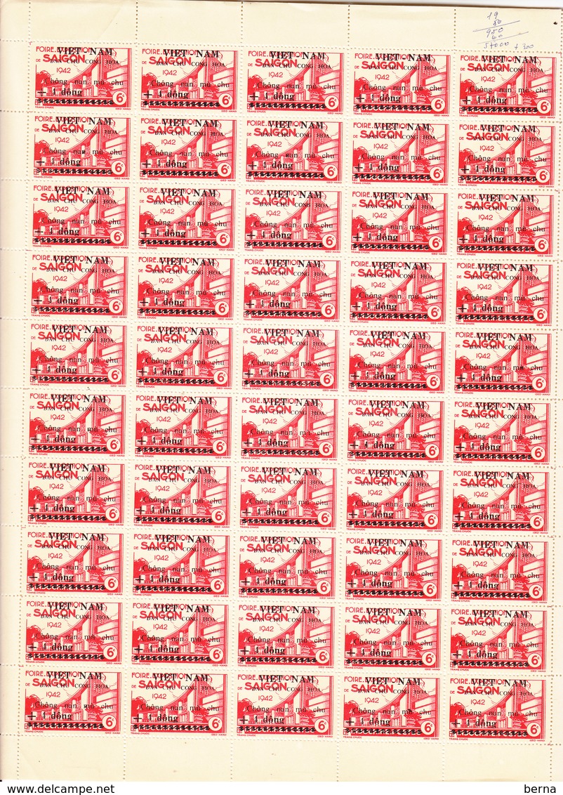 VIETNAM YT 51 FULL SHEET OF 50 STAMPS MINT WITHOUT GUM AS ISSUED - Vietnam