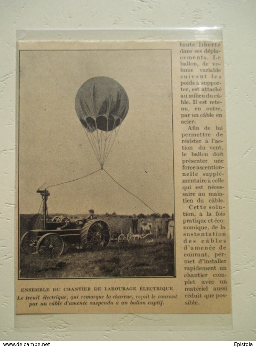 ITALIE - Tracteur Electrique Alimenté Par Câble Aérien - Invention Mazza Fra & Bolledi - Coupure De Presse De 1928 - Tracteurs