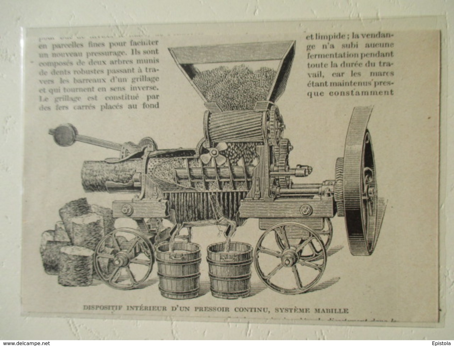 Remorque Vendange Pressoir De Tracteur  (avec Fouloir Egouttoir)   - Coupure De Presse De 1919 - Trattori