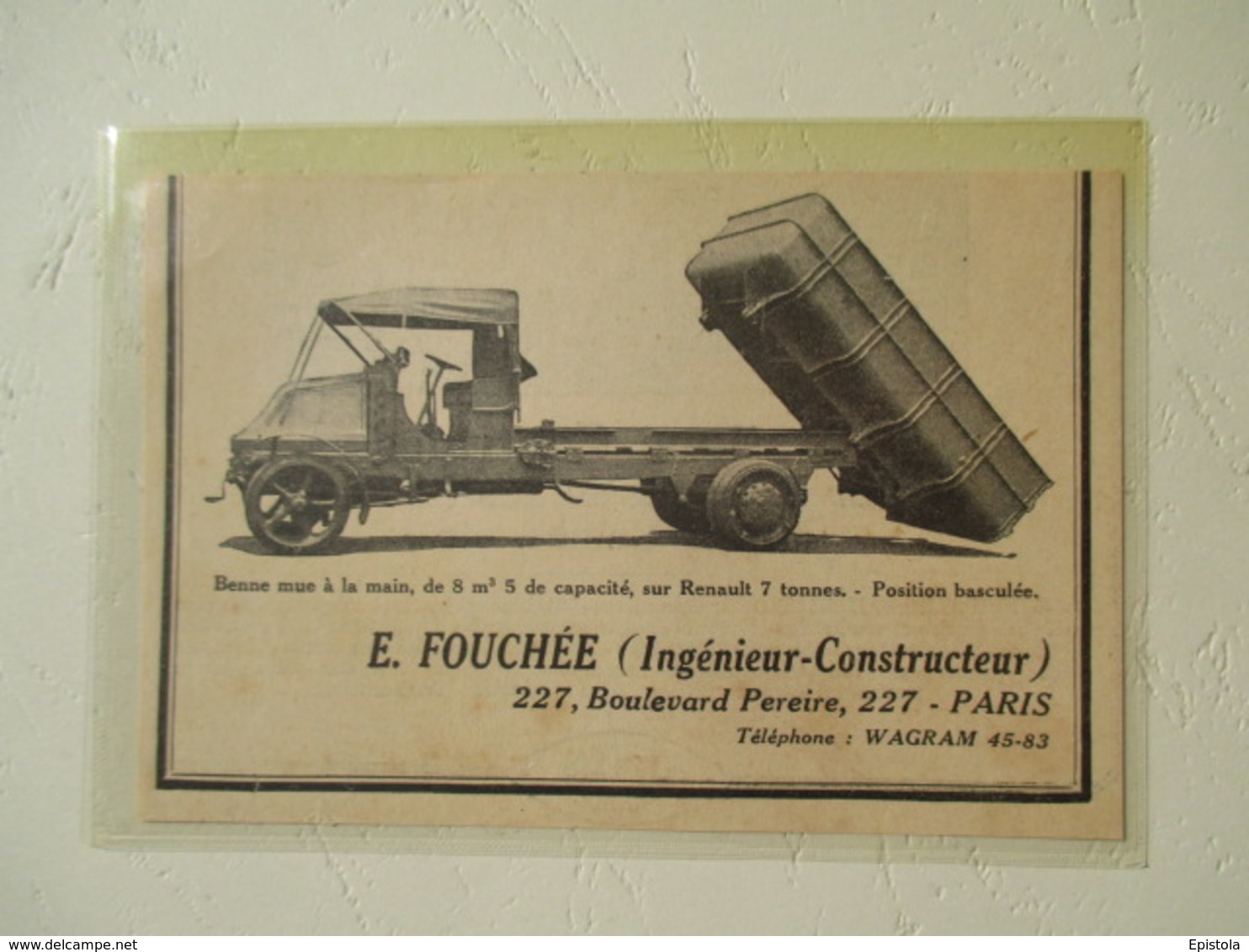 Camion Renault 7 T  Avec Benne à Bascule Ets FOUCHEE   - Coupure De Presse De 1920 - LKW