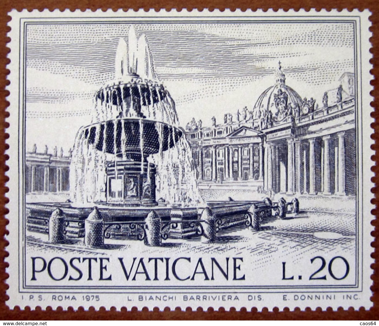 1975 VATICANO Fontana Di Piazza San Pietro Anno Europeo Del Patrimonio Architettonico - Lire 20 -  Nuovo - Nuovi