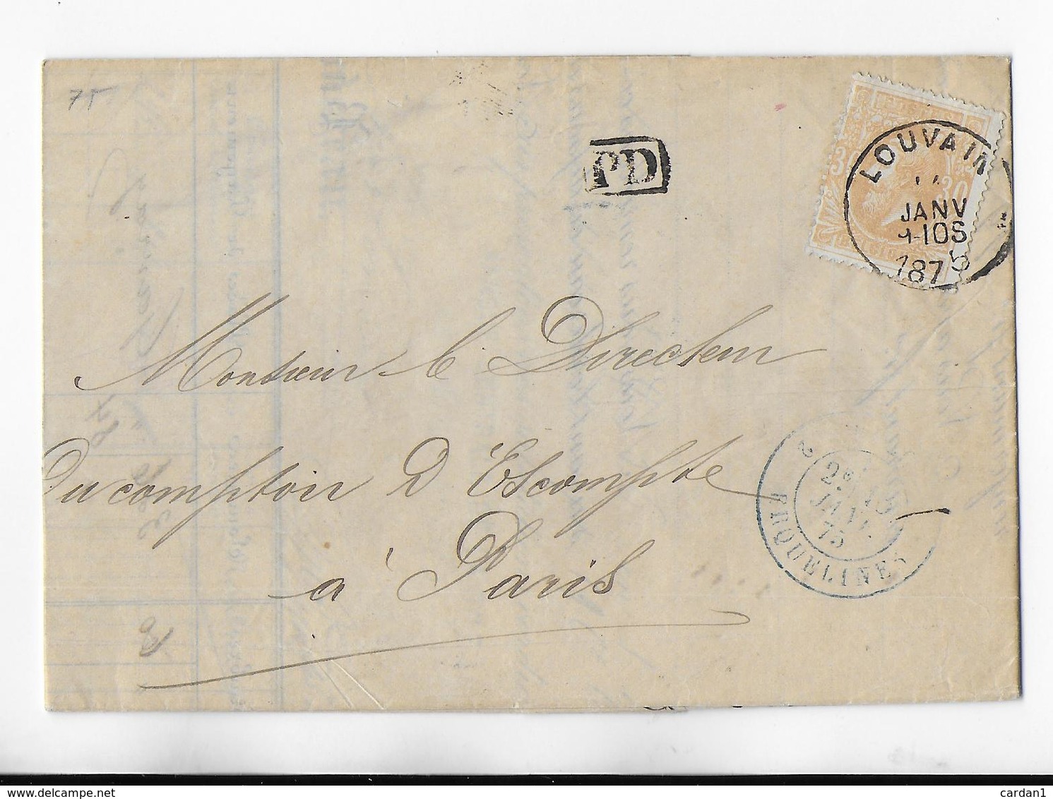 Cob 33   1875 LOUVAIN ( Superbe Frappe )  LEUVEN  ( Prachtig Gestempeld ) BANQUE DE LA DYLE  ( Verso ) - 1869-1883 Léopold II