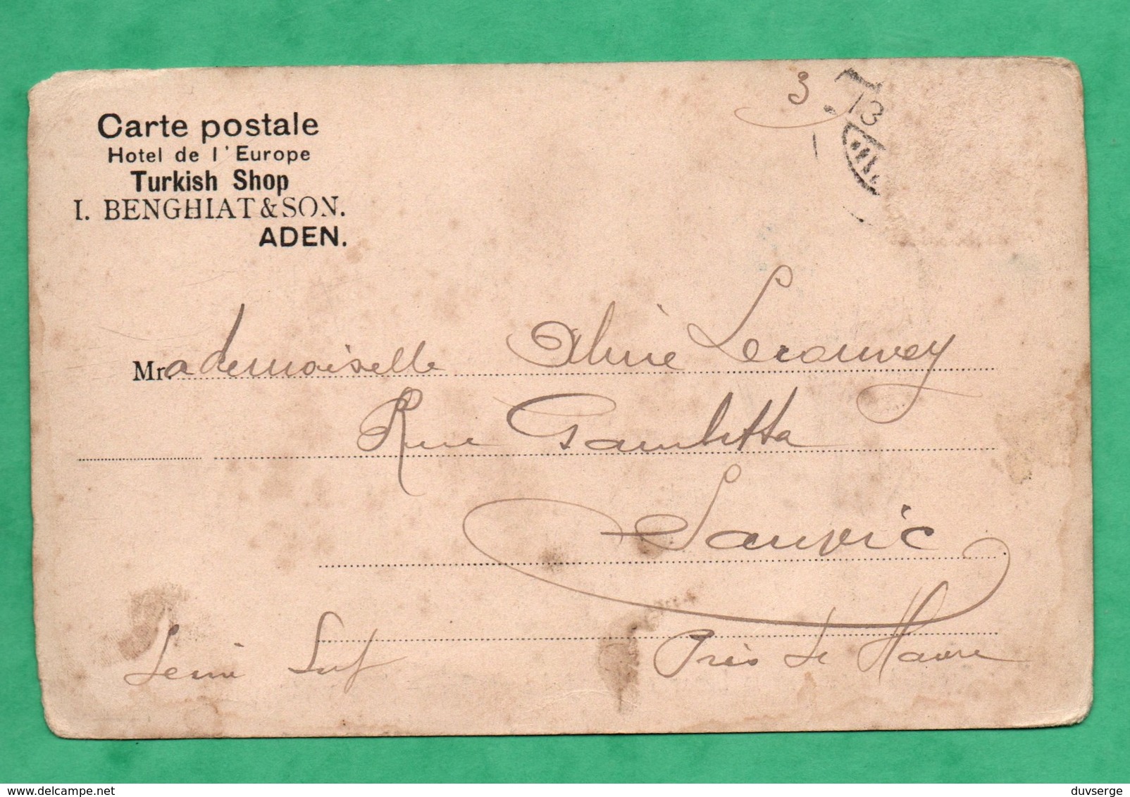 Yemen Aden Damaged Post Card Sold As Is / Carte Endommagée Vendue Dans L ' Etat - Yémen