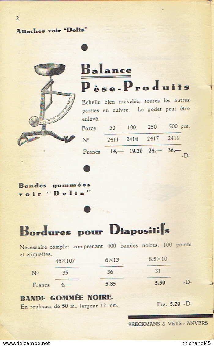 Catalogue De 1933 BEECKMANS & VEYS - Matériel & Accessoires PHOTO - 28 Pages - Matériel & Accessoires