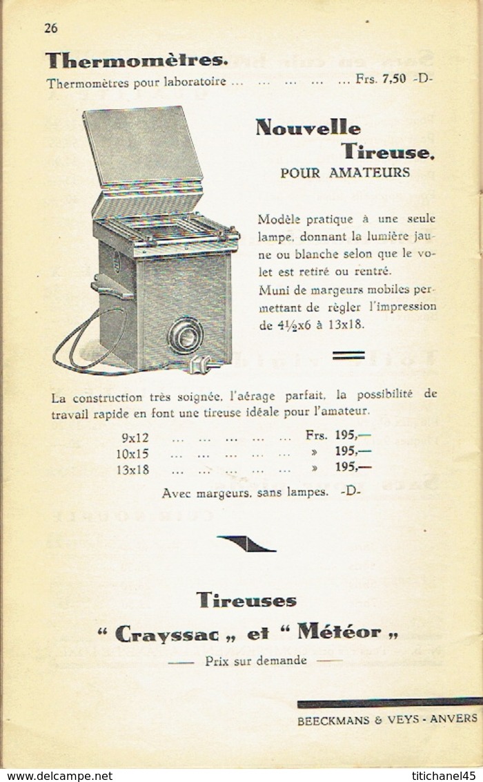 Catalogue de 1933 BEECKMANS & VEYS - Matériel & accessoires PHOTO - 28 pages