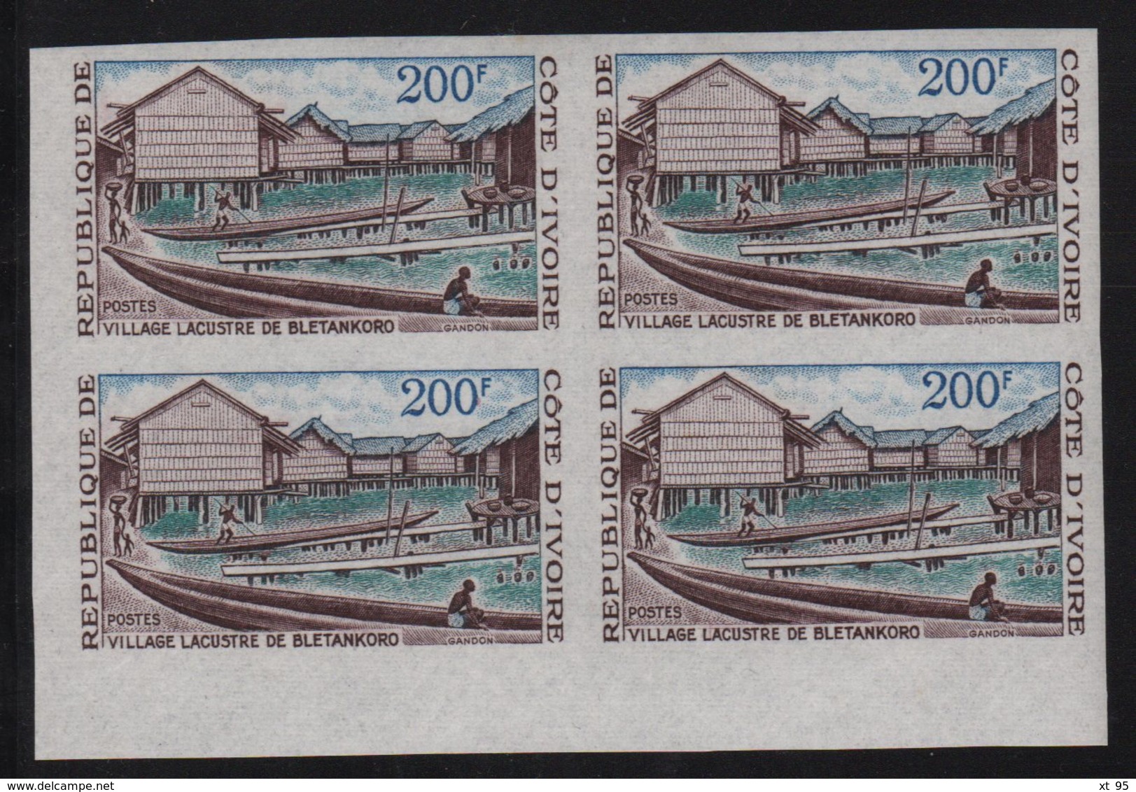 Cote D Ivoire - N°348 Non Dentele ** - Village Lacustre De Bletankoro - Bloc De 4 - Ivory Coast (1960-...)