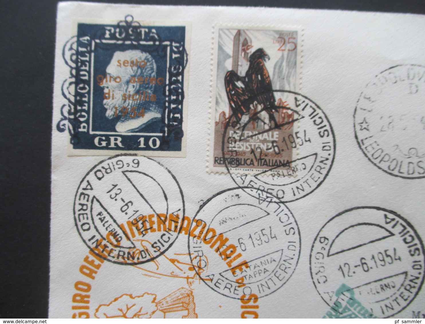 Italien / Belgisch Congo 1954 Luftpost / Aeroclub Palermo / Giro Aereo Intern Di Sicilia Mit Original Unterschrift Pilot - Airmail