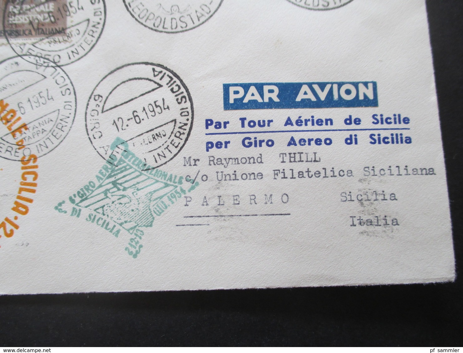 Italien / Belgisch Congo 1954 Luftpost / Aeroclub Palermo / Giro Aereo Intern Di Sicilia Mit Original Unterschrift Pilot - Airmail