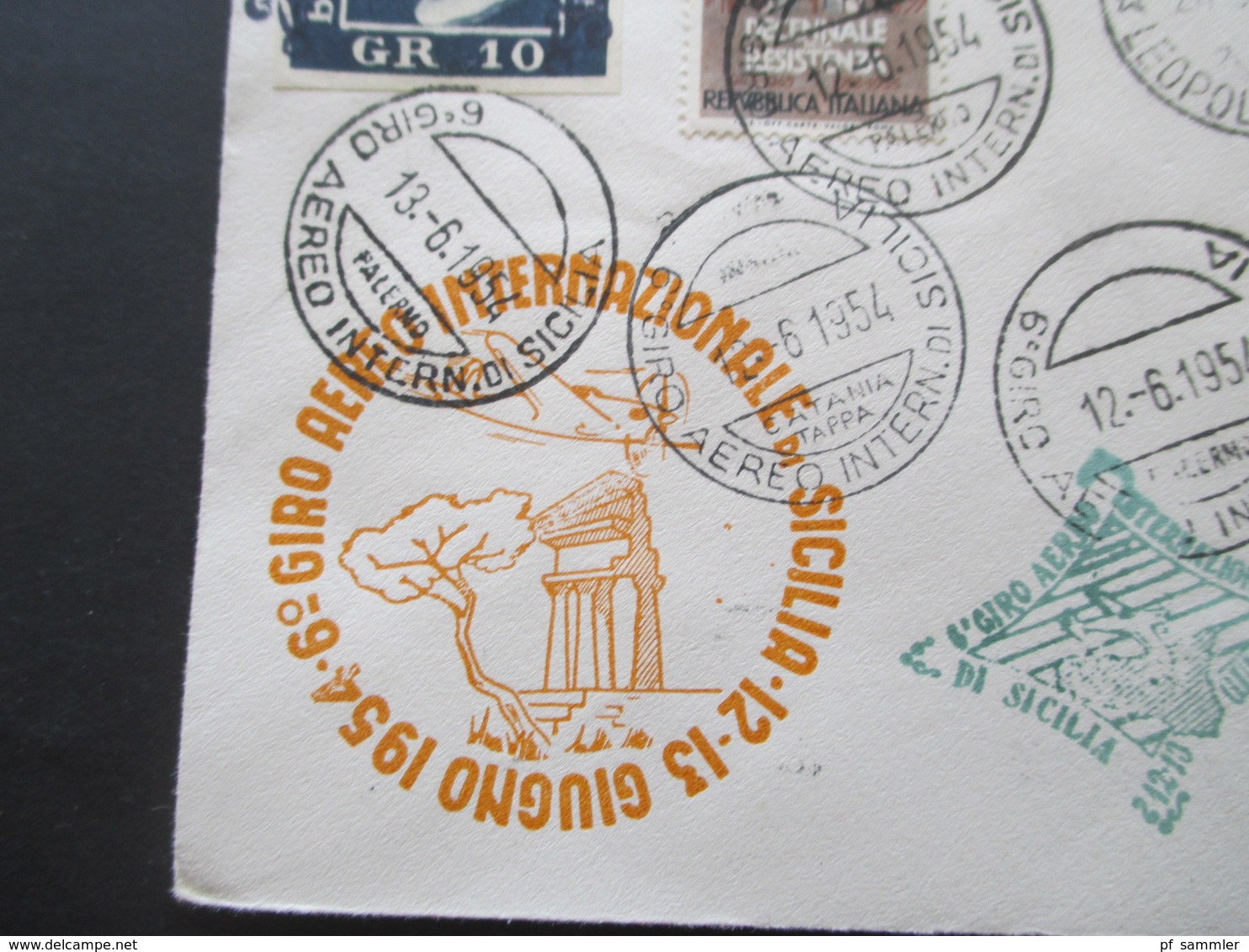 Italien / Belgisch Congo 1954 Luftpost / Aeroclub Palermo / Giro Aereo Intern Di Sicilia Mit Original Unterschrift Pilot - Airmail