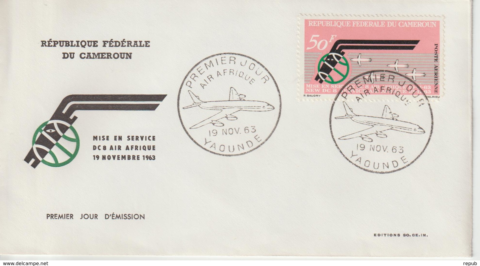 Cameroun FDC 1963 Air Afrique PA 60 - Cameroun (1960-...)