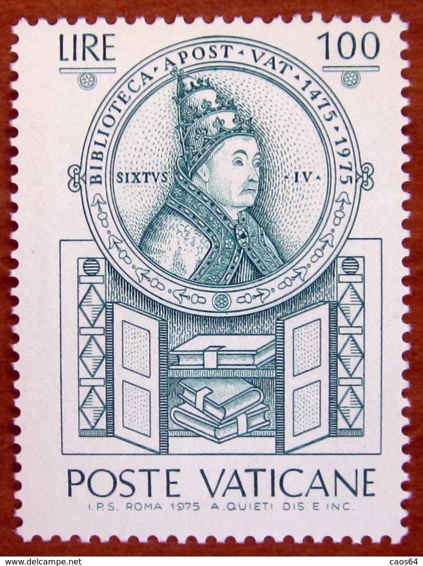 1975 VATICANO 500 Anni Della Biblioteca Apostolica Vaticana  Vatican Library Sisto IV Lire 70  Nuovo - Ongebruikt