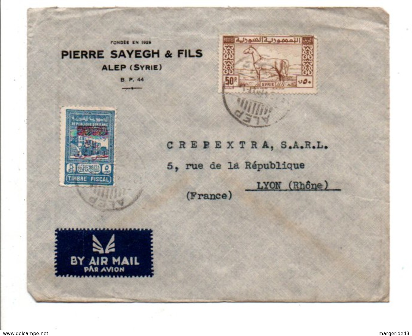 SYRIE AFFRANCHIOSSEMENT COMPOSE SUR LETTRE A EN TETE DE ALEP POUR LA FRANCE 1947 - Syrie