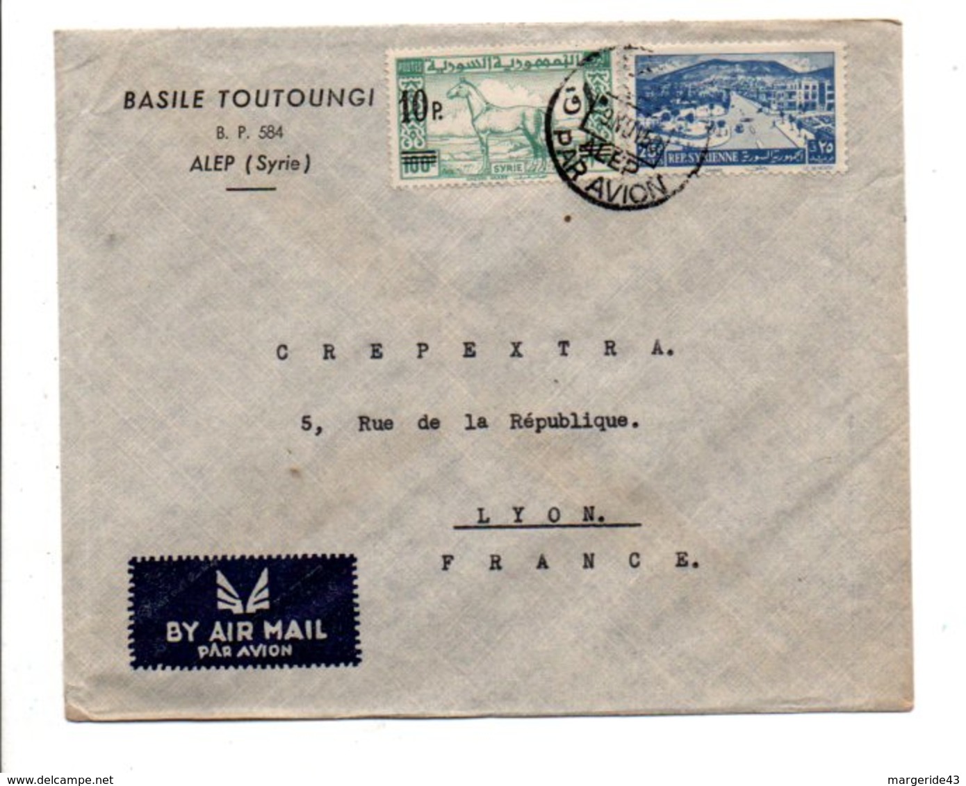 SYRIE AFFRANCHIOSSEMENT COMPOSE SUR LETTRE A EN TETE DE ALEP POUR LA FRANCE 1950 - Syrie