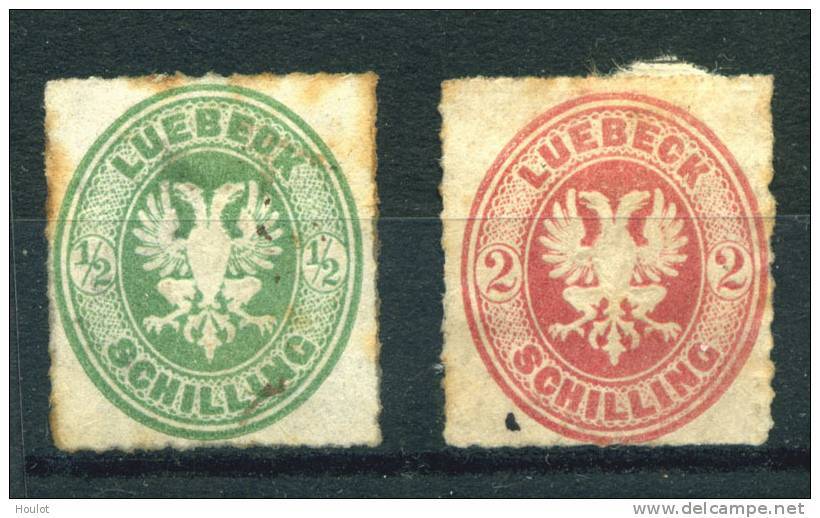 Lübeck Mi. N°  8 + 10 *+(*) 1863,  Wappen Von Lübeck Auf Farbigem Grund Im Oval , Lübecker Doppeladler, - Lubeck