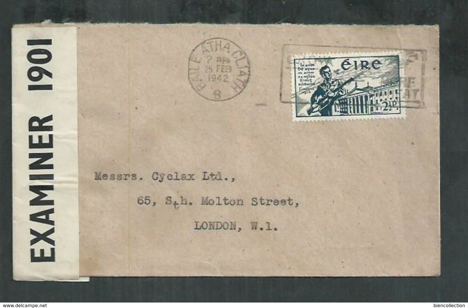 Irlande. Lettre Pour Londres Avec Censure EXAMINER 1901 From Baile Atha Cliath - Covers & Documents