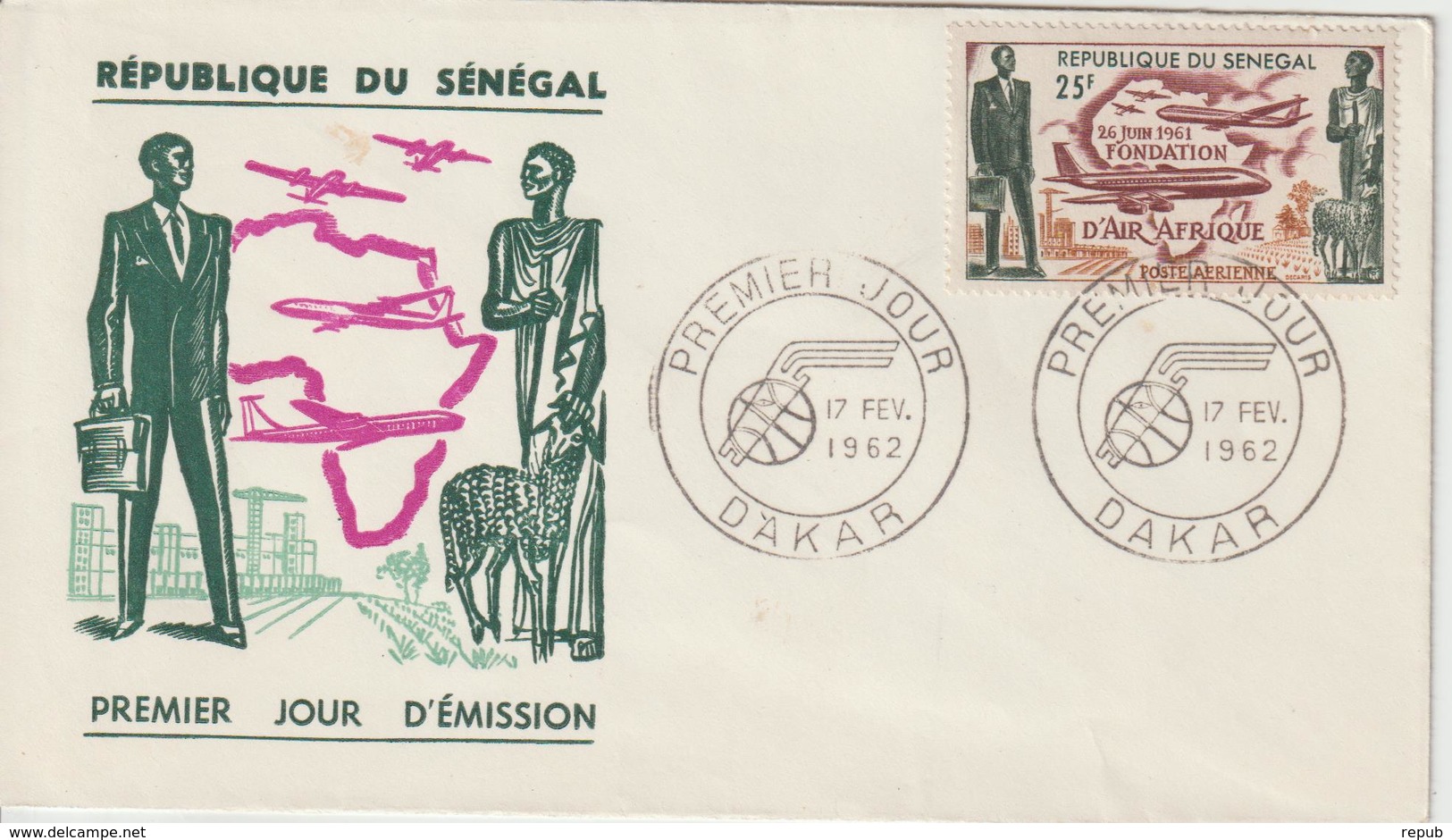 Sénégal FDC 1962 Air Afrique PA 36 - Sénégal (1960-...)