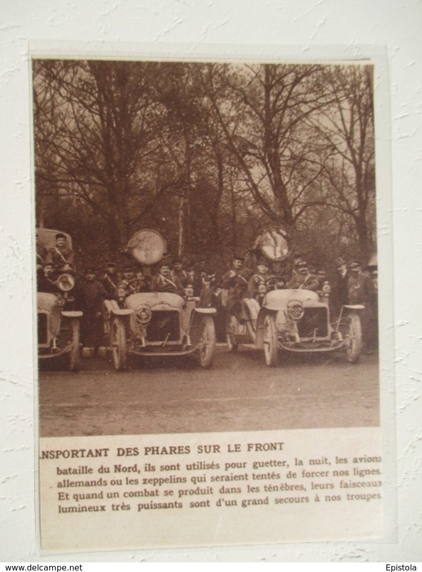 Voitures Militaires équipées De Projecteur Anti Zeppelin   -  Coupure De Presse De 1914 - Projectors