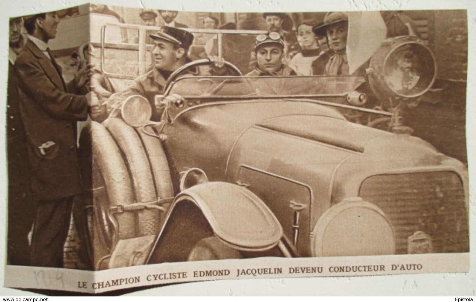 Edmond Jacquelin (Champion Cycliste)  Au Volant Berline Projecteur Anti Zeppelin -  Coupure De Presse De 1914 - Proiettori