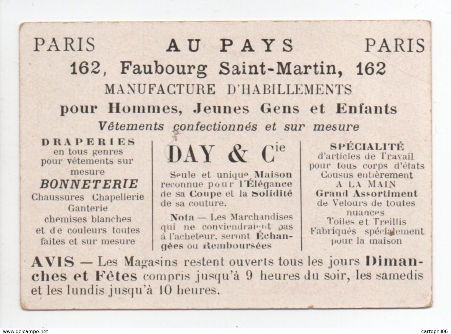 - CHROMO AU PAYS - MANUFACTURE D'HABILLEMENTS DAY & Cie - 162, Faubourg Saint-Martin, PARIS - VINS (Champagne) - - Other & Unclassified