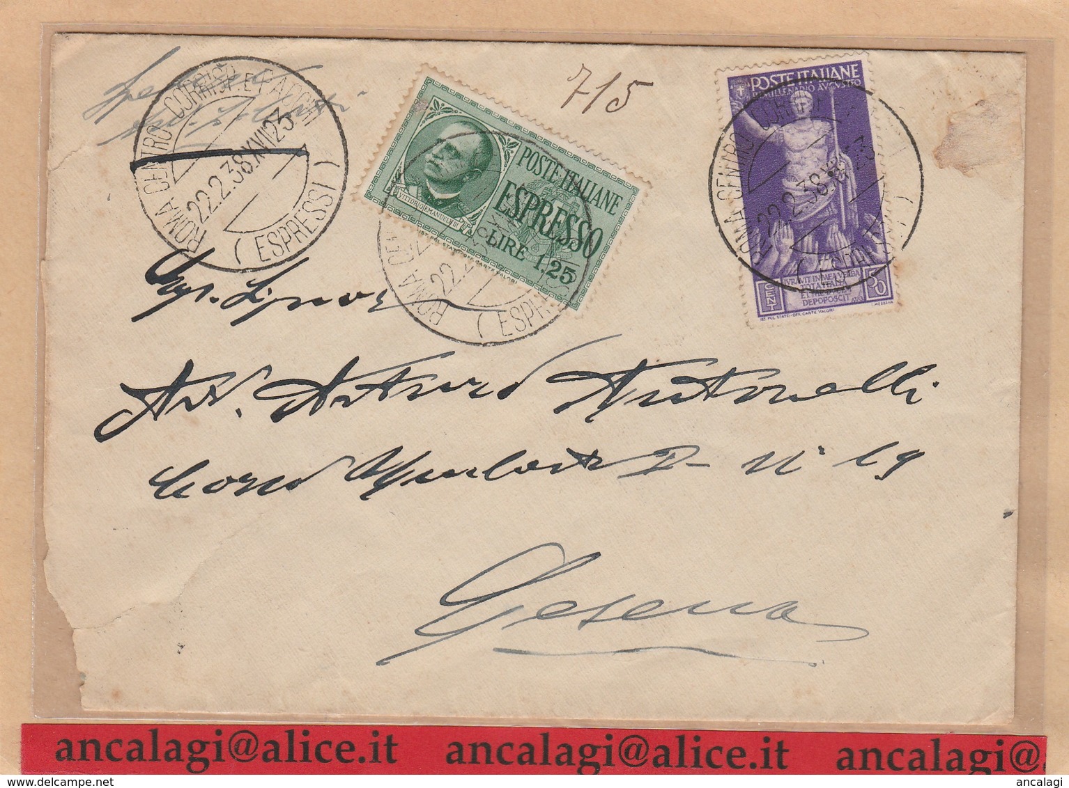 REGNO 340 - Lettera Espresso, Viagg. Nel 1938 Da Roma A Cesena - Storia Postale