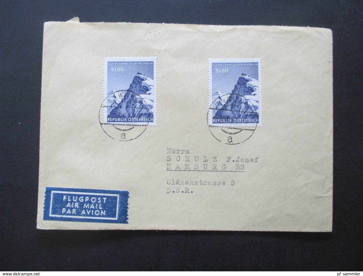 Österreich 1961 Nr. 1091 Sonnblick Observatorium MeF Flugpost / Air Mail Wien Nach Hamburg - Briefe U. Dokumente