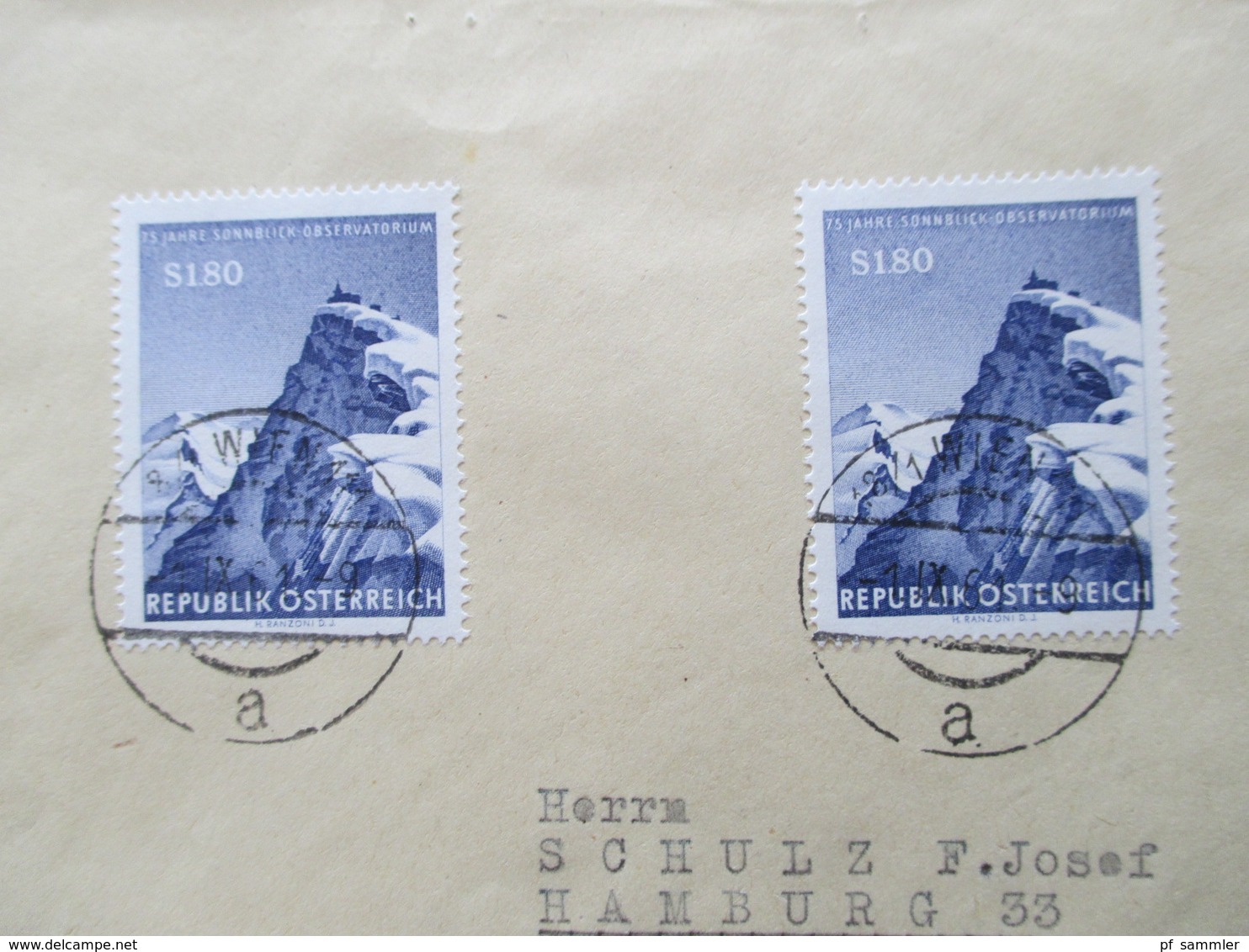 Österreich 1961 Nr. 1091 Sonnblick Observatorium MeF Flugpost / Air Mail Wien Nach Hamburg - Storia Postale