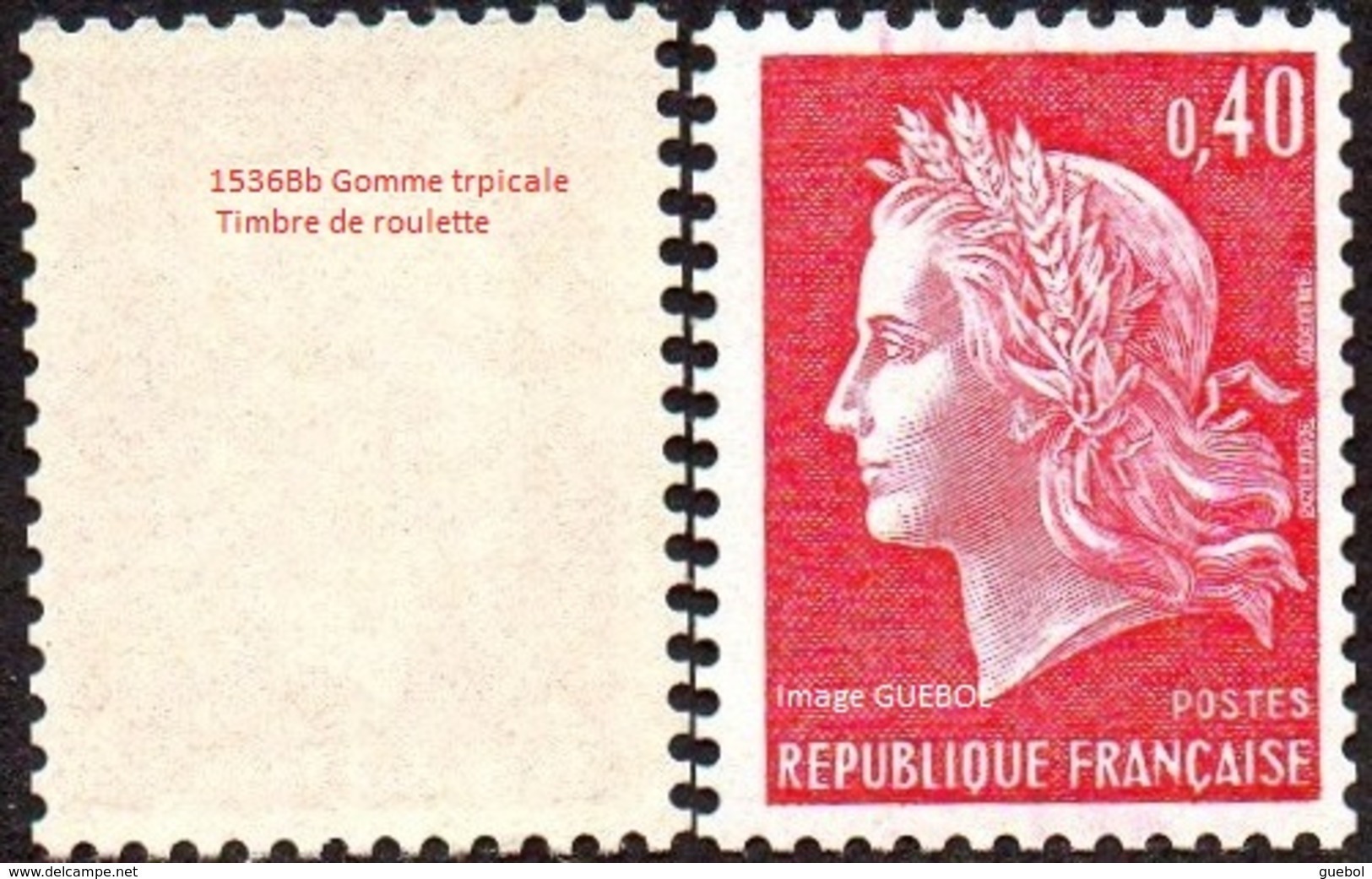 France N° 1536.Bb ** Marianne De Cheffer. La République Le 40 Cts Rouge Gomme Tropicale (roulette) - Ungebraucht