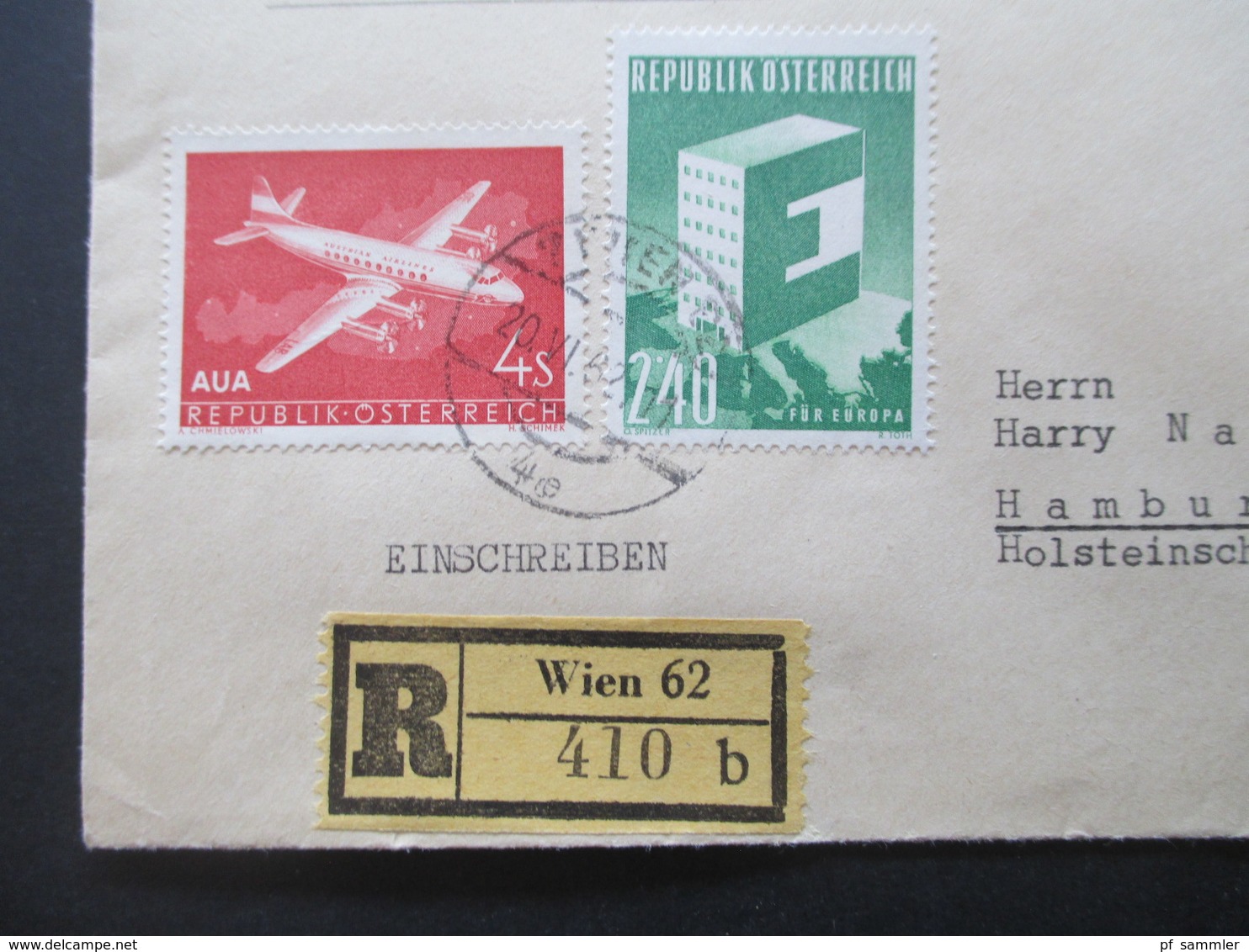 Österreich 1962 MiF Einschreiben Wien 62 - Hamburg Realitäten Verkehrskanzlei Rücks. Stempel Empfänger Nicht Angetroffen - Storia Postale