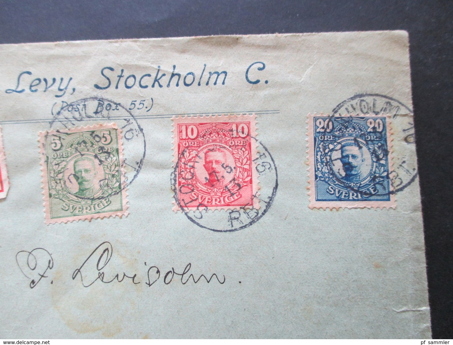 Schweden 1911 / 1913 König Gustaf V. MiF / Dreifarbenfrankatur Einschreiben Alb. Levy Stockholm 16 - Hamburg Mit Handsch - Covers & Documents