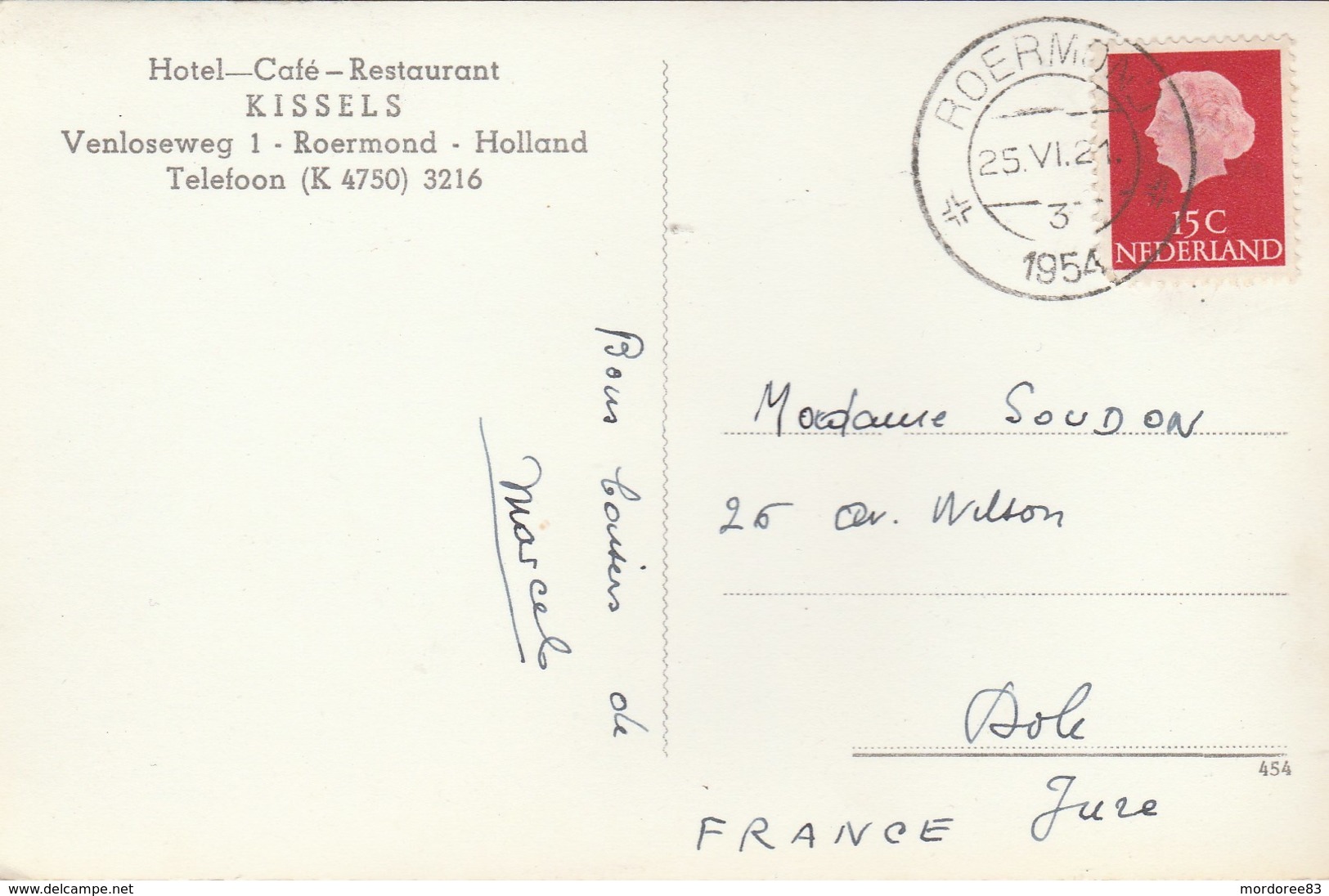 HOLLAND - ROERMOND - HOTEL KISSELS - 1954 - 2 SCANS - Roermond