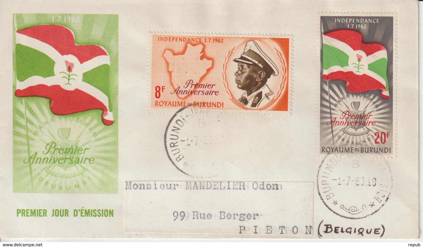 Burundi FDC 1963 Anniversaire Indépendance 55 Et 57 - Oblitérés