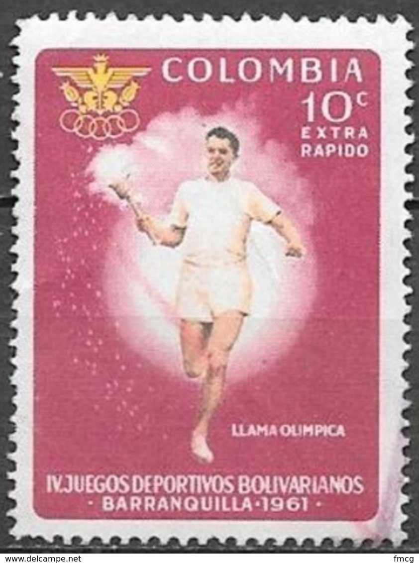 1961 10c Games, Torch Bearer, Used - Colombia