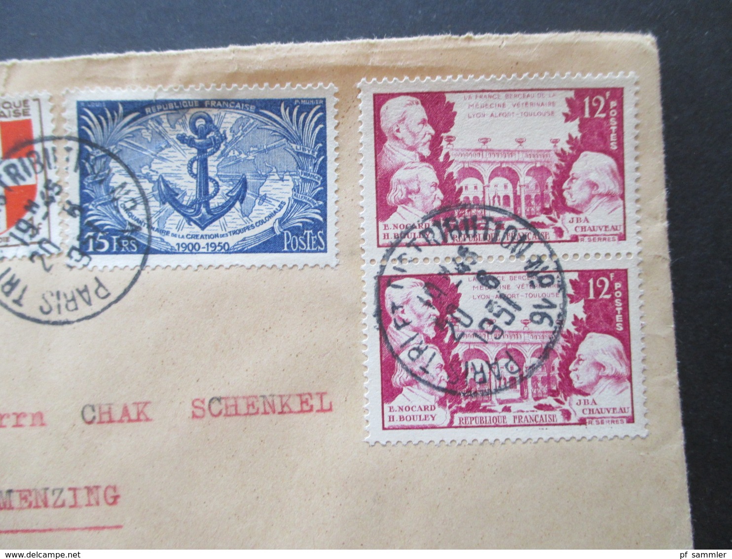 Frankreich 1951 MiF Stempel Paris Tri E.T. Distribution No 16 Absender Poste Restante La Bernerie Nach München - Cartas & Documentos
