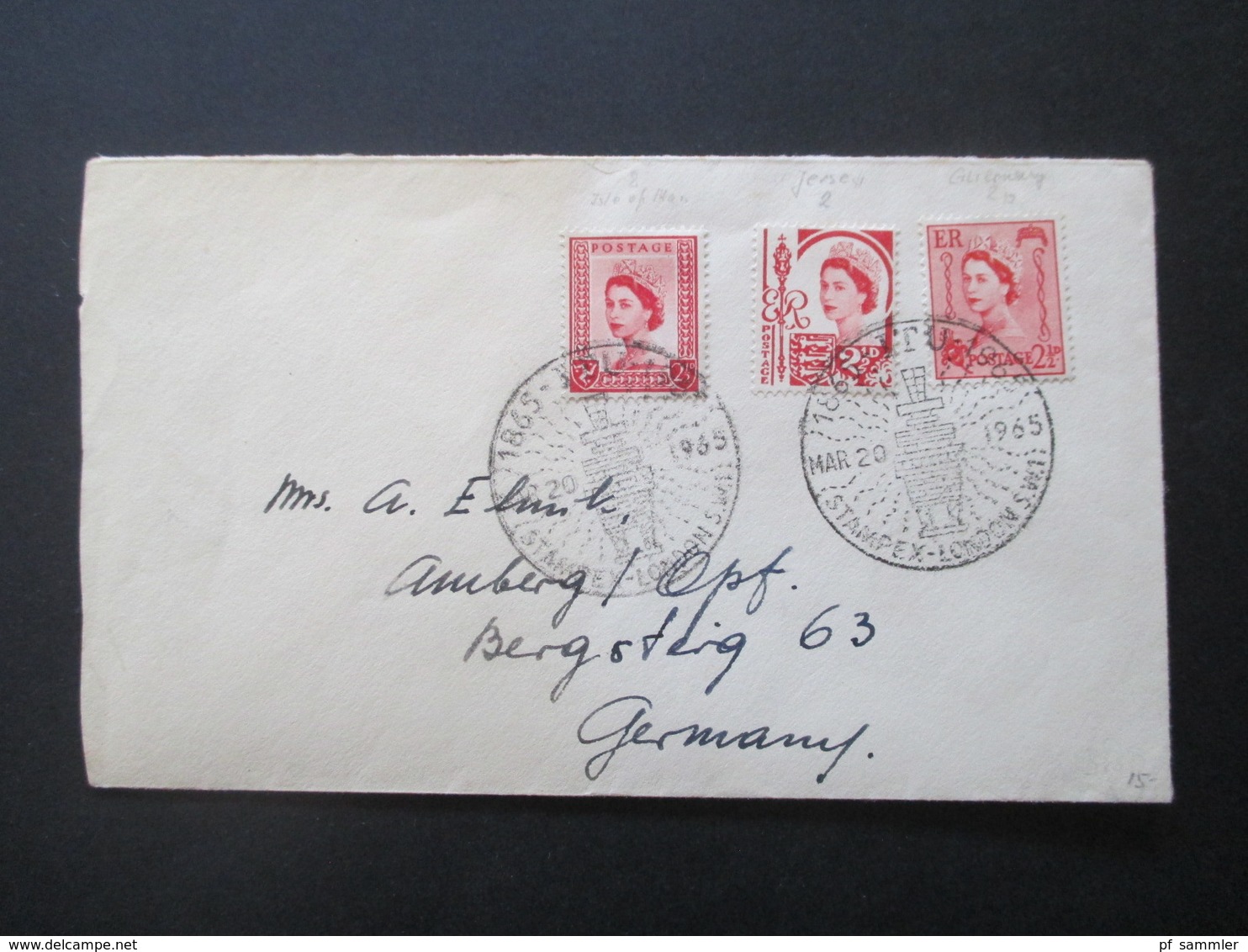 GB 1865 Regionalausgaben Der Britischen Post Guernsey Nr. 2, Isle Of Man Nr. 2 U. Jersey Nr. 2 SST Stampex London - Emissions Locales