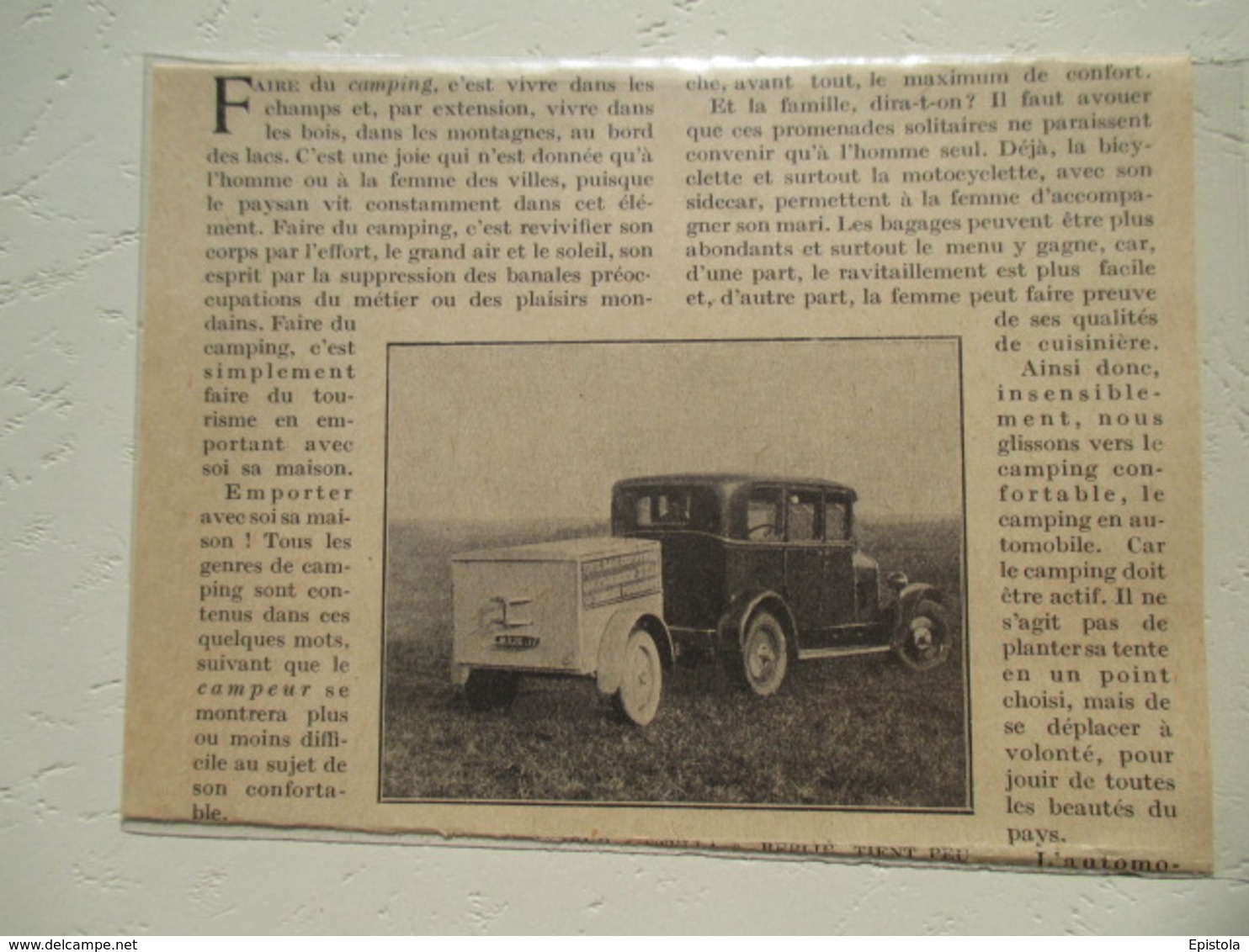 Voiture Et Remorque - Le Gouter Camping  - Coupure De Presse D'époque De 1928 - Wohnwagen