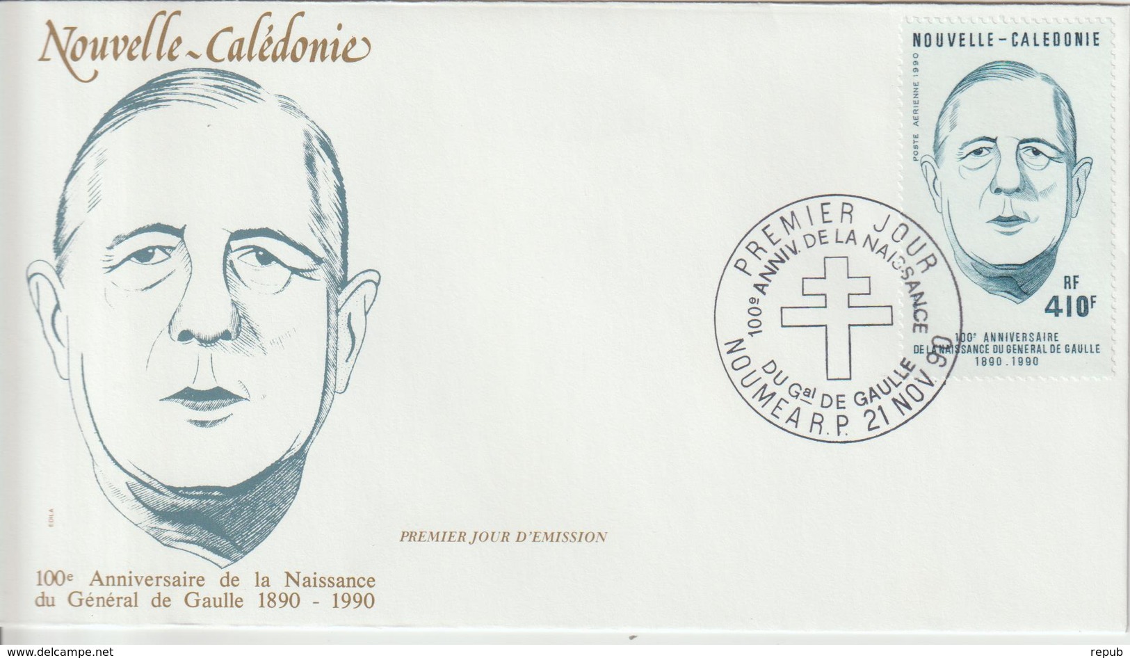 Nouvelle Calédonie FDC 1990 Charles De Gaulle PA 274 - FDC