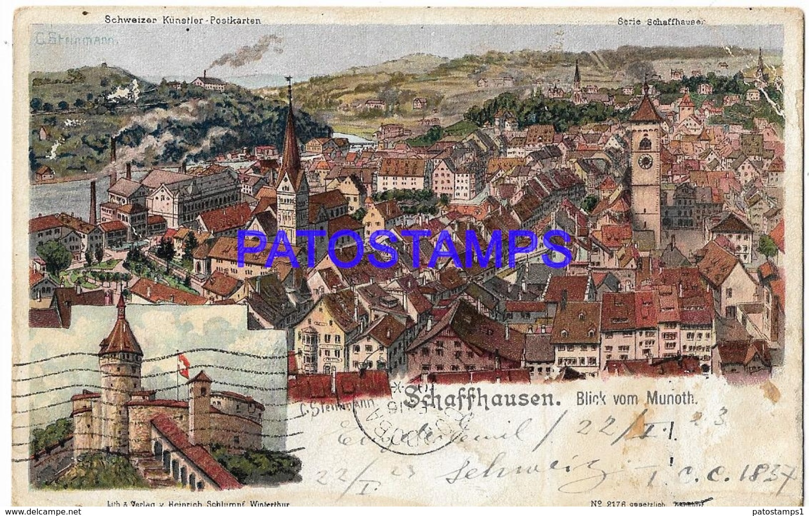 131645 SWITZERLAND SCHAFFAHAUSEN ART VIEW GENERAL SPOTTED POSTAL POSTCARD - Hausen Am Albis 