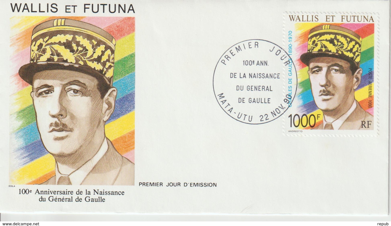 Wallis Et Futuna FDC 1990 Charles De Gaulle PA 169 - FDC