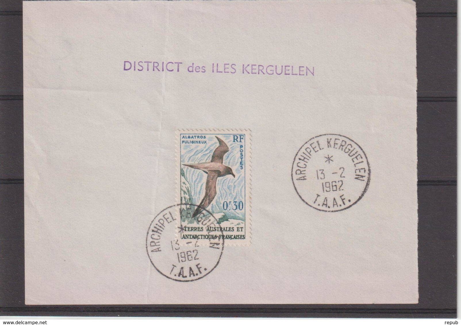 TAAF Mini Feuillet District Des Iles Kerguelen N°12 Oblit. 1962 - Briefe U. Dokumente