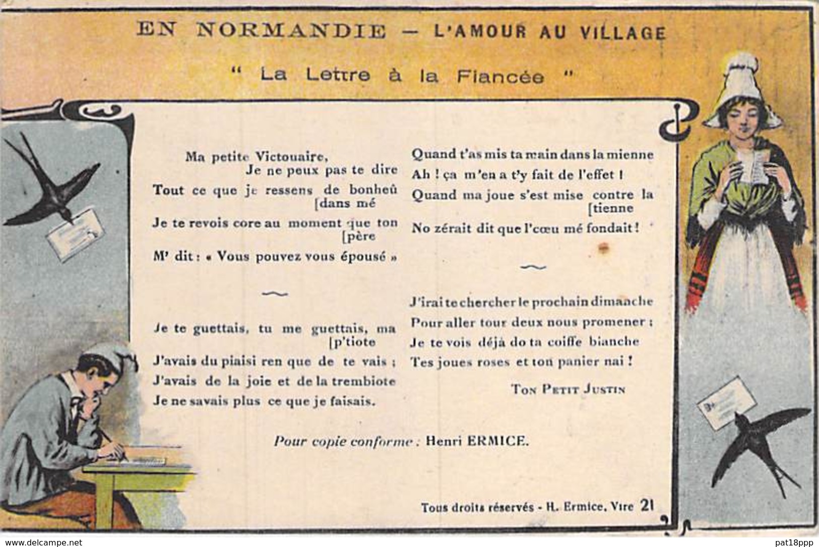 FANTAISIE ( NORMANDIE ) L'AMOUR Au VILLAGE : Lettre à Ma Fiancée - CPA Illustrée Colorisée - Autres & Non Classés