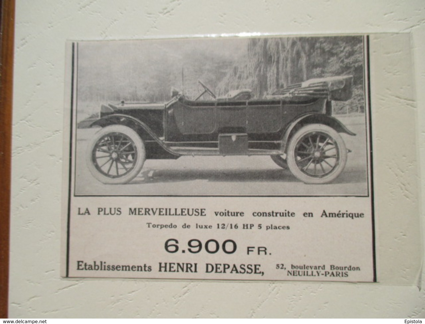 Voiture Américaine RCH "Type France" - Ets Henri DEPASSE Bd Bourdon Neuilly Sur Seine -  Coupure De Presse De 1913 - Auto's