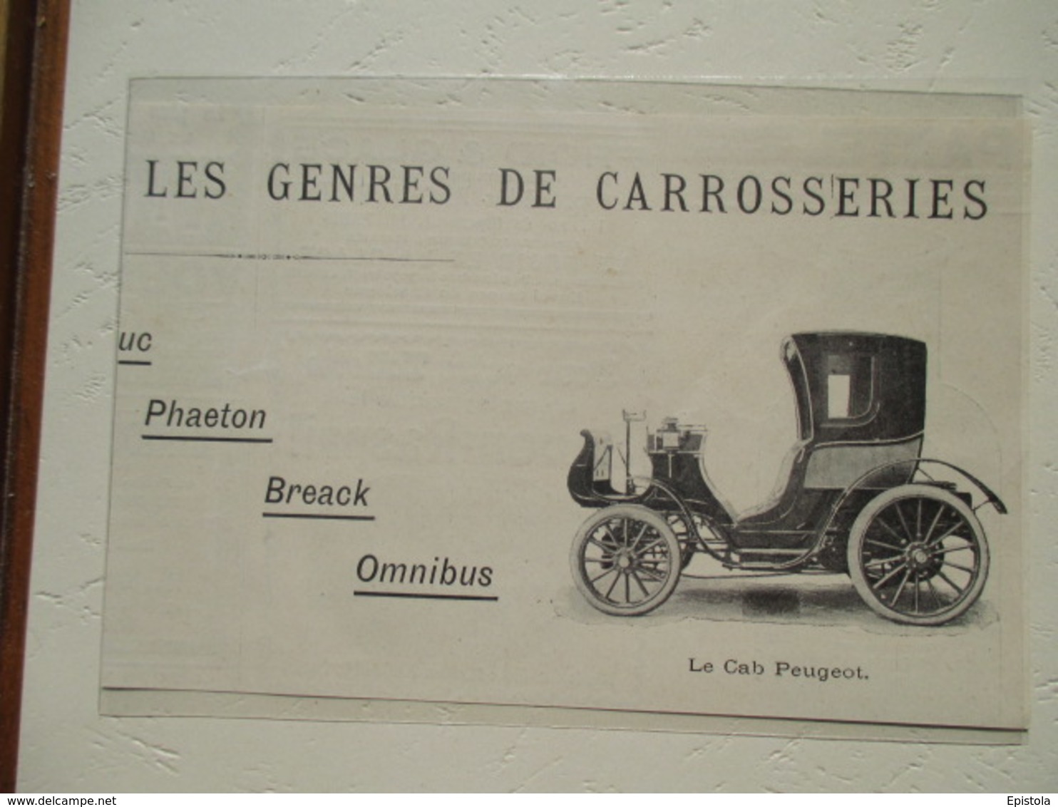 Cabriolet  Peugeot  -  Coupure De Presse De 1900 - Voitures